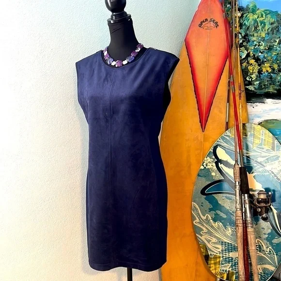 SUEDE,BCBGMAXAZRIA, Gorgeous Blue Suede, Stretch Side Panels, Zipper Shoulders,M - Picture 6 of 13